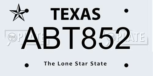ABT852 Texas License Plate