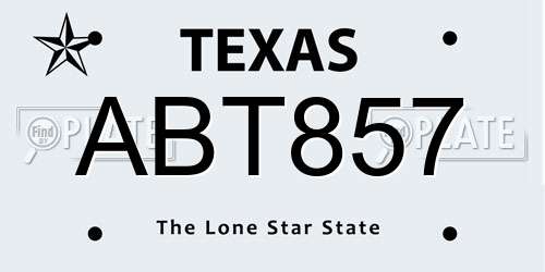 ABT857 Texas License Plate