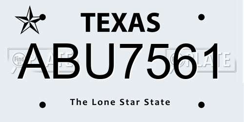 ABU7561 Texas License Plate