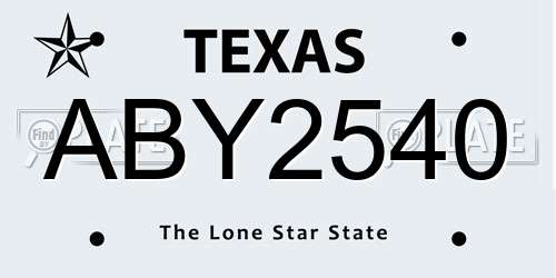 ABY2540 Texas License Plate