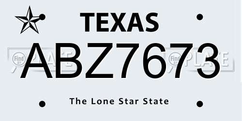 ABZ7673 Texas License Plate