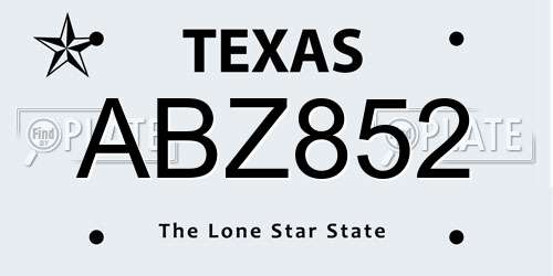 ABZ852 Texas License Plate