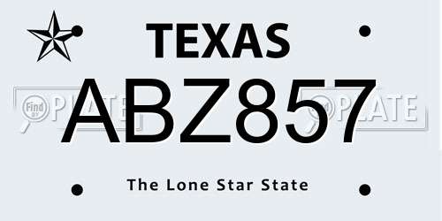 ABZ857 Texas License Plate