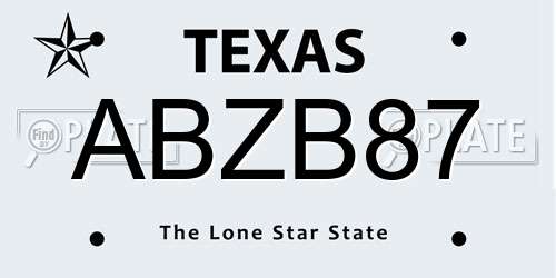 ABZB87 Texas License Plate