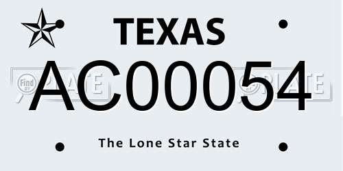 AC00054 Texas License Plate