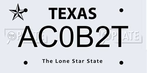 AC0B2T Texas License Plate