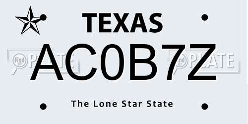 AC0B7Z Texas License Plate