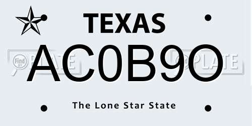 AC0B9O Texas License Plate