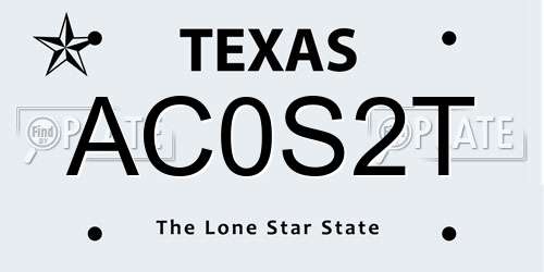 AC0S2T Texas License Plate