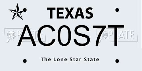 AC0S7T Texas License Plate