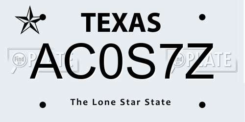 AC0S7Z Texas License Plate