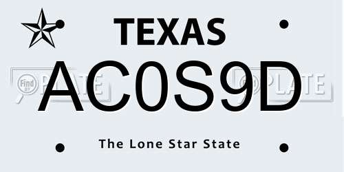 AC0S9D Texas License Plate