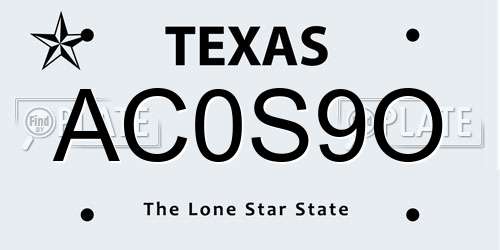 AC0S9O Texas License Plate