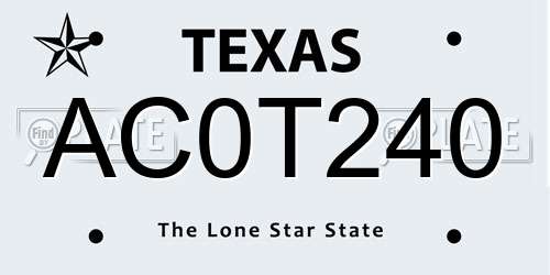 AC0T240 Texas License Plate