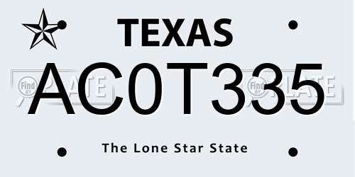 AC0T335 Texas License Plate