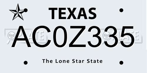 AC0Z335 Texas License Plate