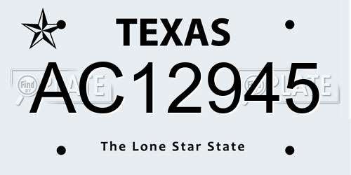 AC12945 Texas License Plate