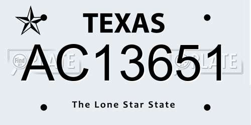 AC13651 Texas License Plate