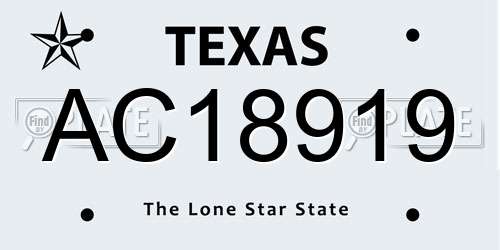 AC18919 Texas License Plate
