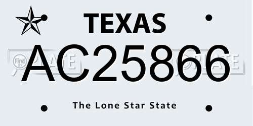 AC25866 Texas License Plate