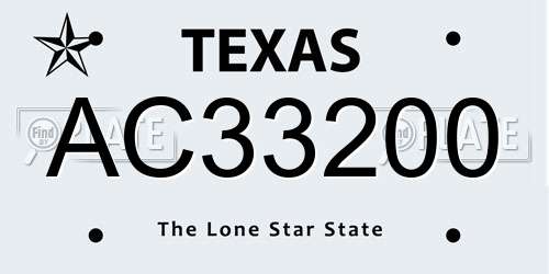 AC33200 Texas License Plate