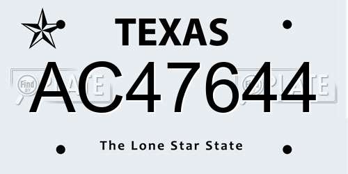 AC47644 Texas License Plate