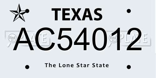 AC54012 Texas License Plate