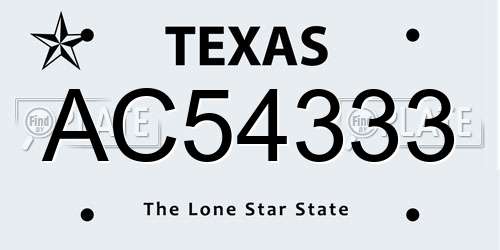 AC54333 Texas License Plate
