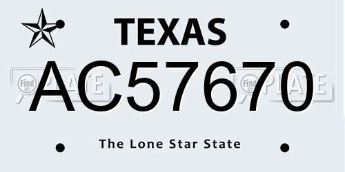 AC57670 Texas License Plate