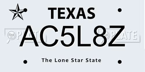 AC5L8Z Texas License Plate