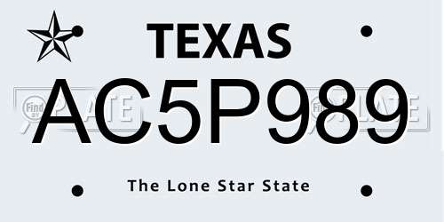 AC5P989 Texas License Plate