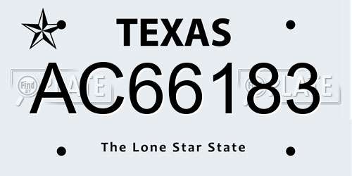 AC66183 Texas License Plate