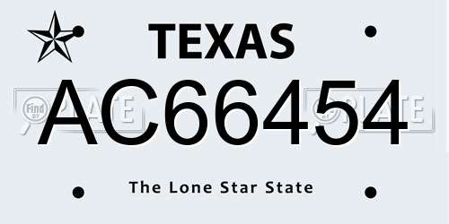 AC66454 Texas License Plate