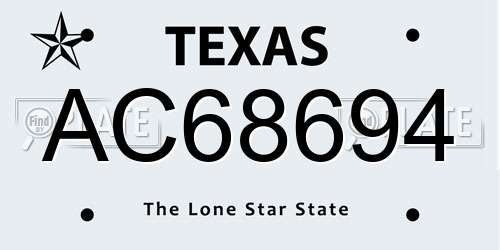 AC68694 Texas License Plate