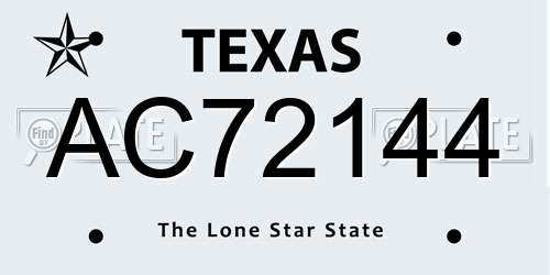 AC72144 Texas License Plate