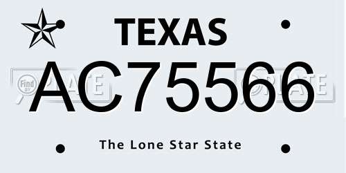 AC75566 Texas License Plate