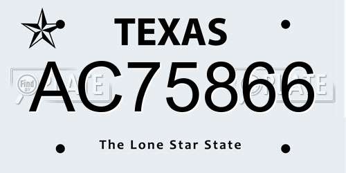 AC75866 Texas License Plate