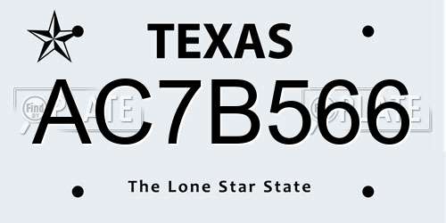 AC7B566 Texas License Plate