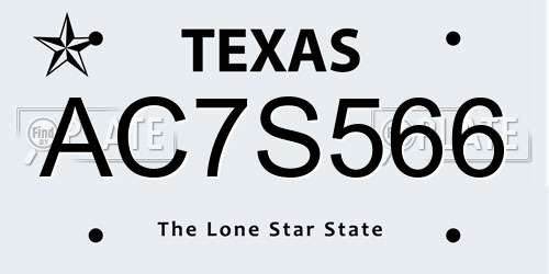 AC7S566 Texas License Plate