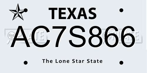 AC7S866 Texas License Plate