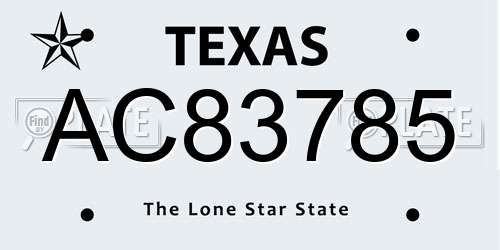 AC83785 Texas License Plate