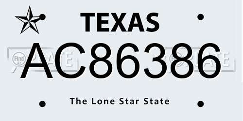 AC86386 Texas License Plate