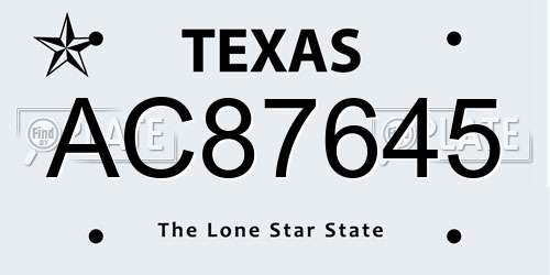AC87645 Texas License Plate