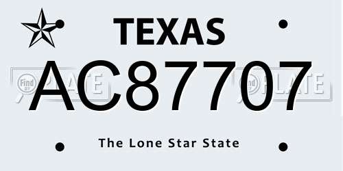 AC87707 Texas License Plate