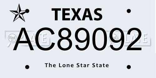 AC89092 Texas License Plate