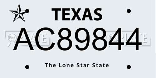 AC89844 Texas License Plate