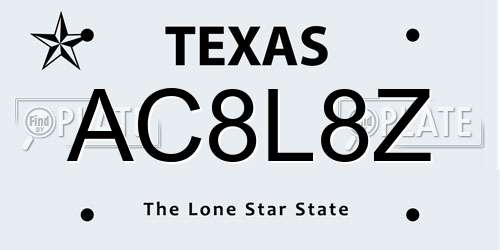 AC8L8Z Texas License Plate