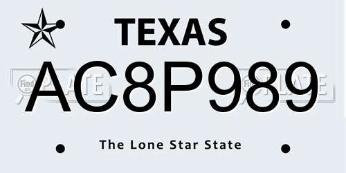 AC8P989 Texas License Plate