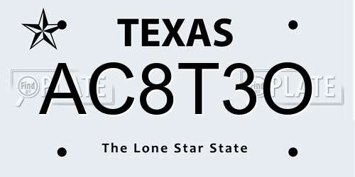 AC8T3O Texas License Plate