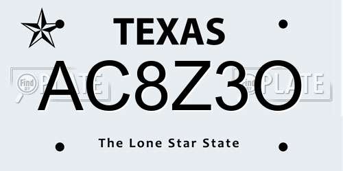 AC8Z3O Texas License Plate